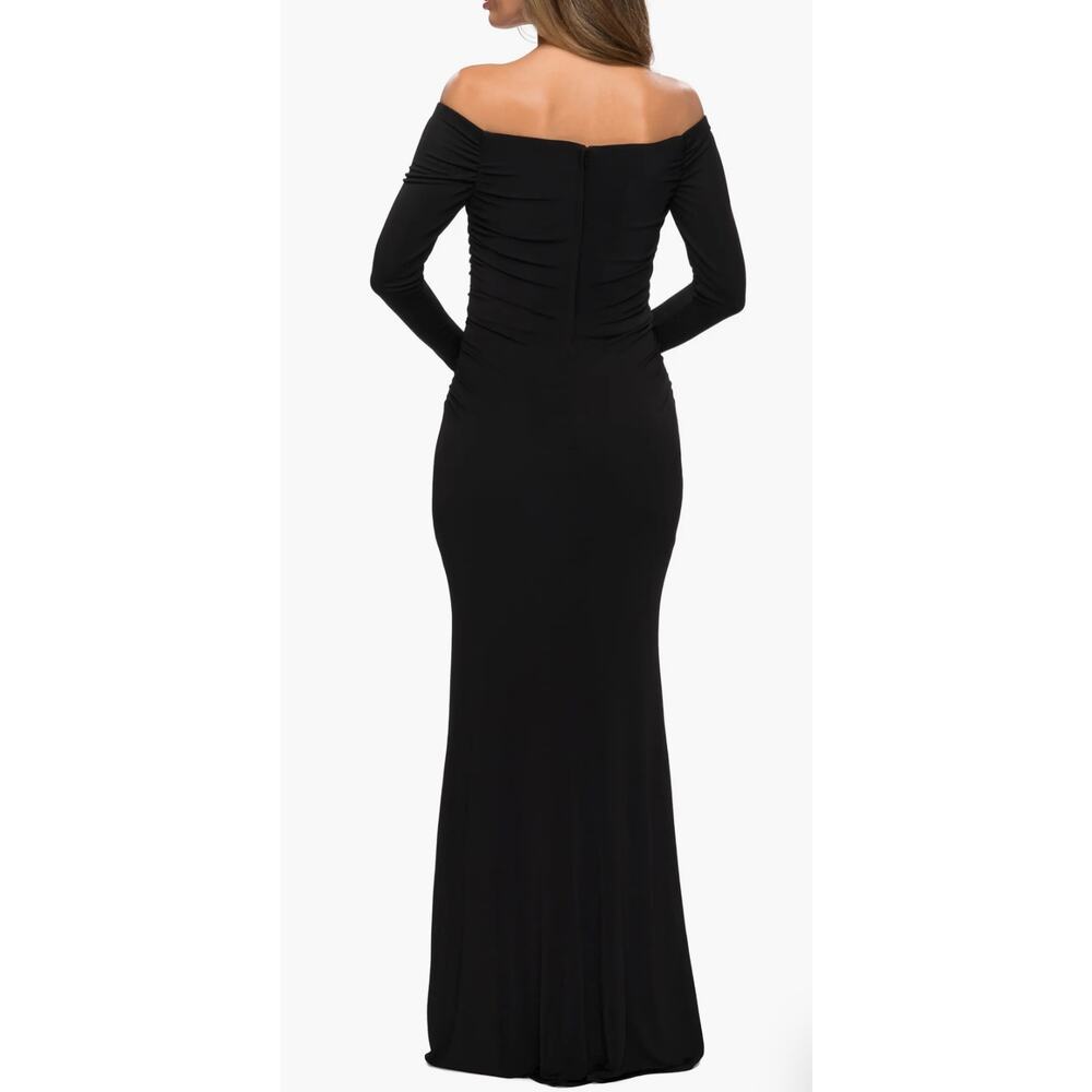 La Femme 28054 Black Off the Shoulder Long Sleeve Jersey Gown Size 4 NWT - Picture 2 of 8